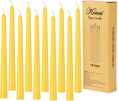 KONNI 0.87×10 Inch Ivory Taper Candles, Unscented and Smokeless Tall Candlesticks, 10 Pack Tapered Candles with Cotton Wicks, Long Burning, Ideal for Weddings, Dinner Parties, and Home Décor