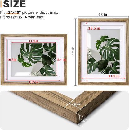 Egofine 12x16 Picture Frame Black, Covered by Plexiglass Made of Solid Wood, Display Pictures 9x12 and 11x14 with Mat or 12x16 Without Mat, for Wall Mounting Photo Frame - Colors A