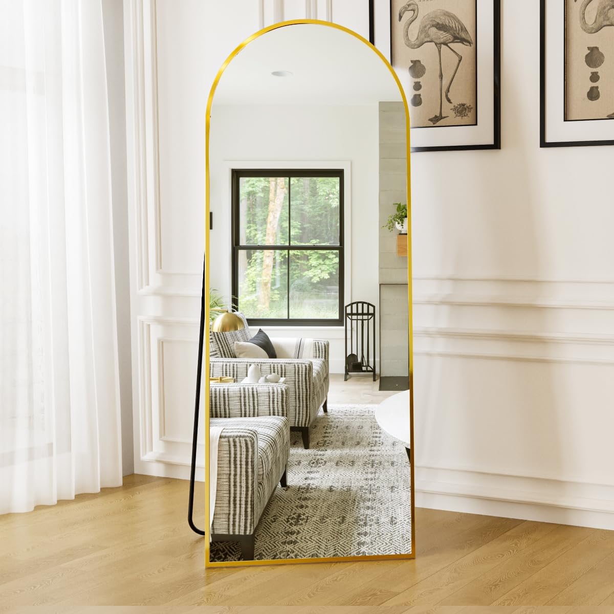 Dewfig Arched Full Length Mirror, 76"x34" Large Floor Mirror, Full Body Mirrors for Leaning or Hanging, Standing Mirrors for Bedroom, Living Room,Dressing Room, Aluminum Alloy Frame, Black