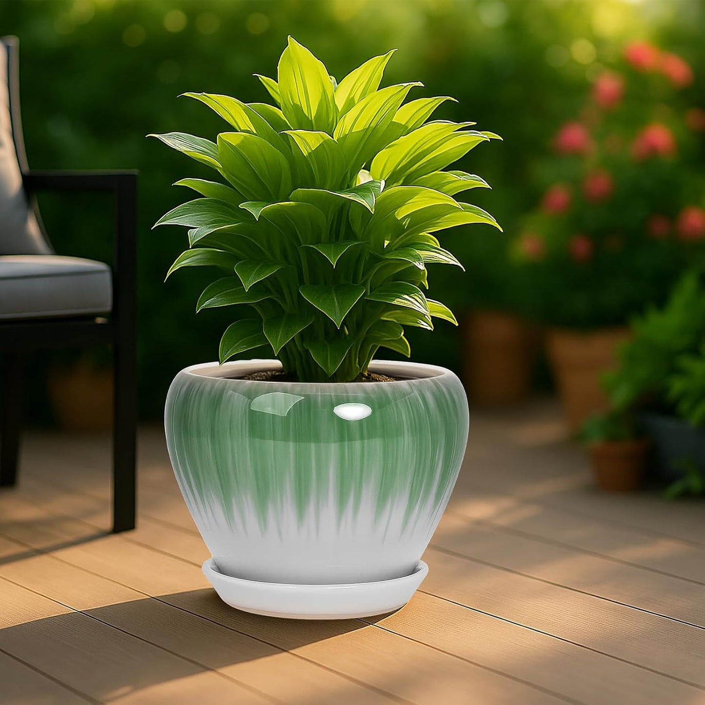 Deep Dream 6 Inch Plant Pots- Ceramic Planter Pot with Drainage Hole and Saucer, Round Flower Pot for Indoor Outdoor Succulent, Snake Plants and Cactus, Blue