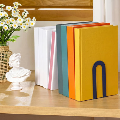 Chunful 12 Pcs Modern Metal Book Ends for Shelves Decorative Small Bookends Book Shelf Organizer Minimalist Design Stopper to Hold Books for Home Office (Gold,5.5 * 3.75 * 2.25inch)