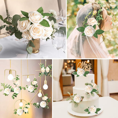 AmyHomie Artificial Flowers Dark Red Rose 25pcs Real Looking Fake Roses w/Stem for DIY Wedding Bouquets Centerpieces Arrangements Party Baby Shower Mothers Day Christmas Tree Decorations