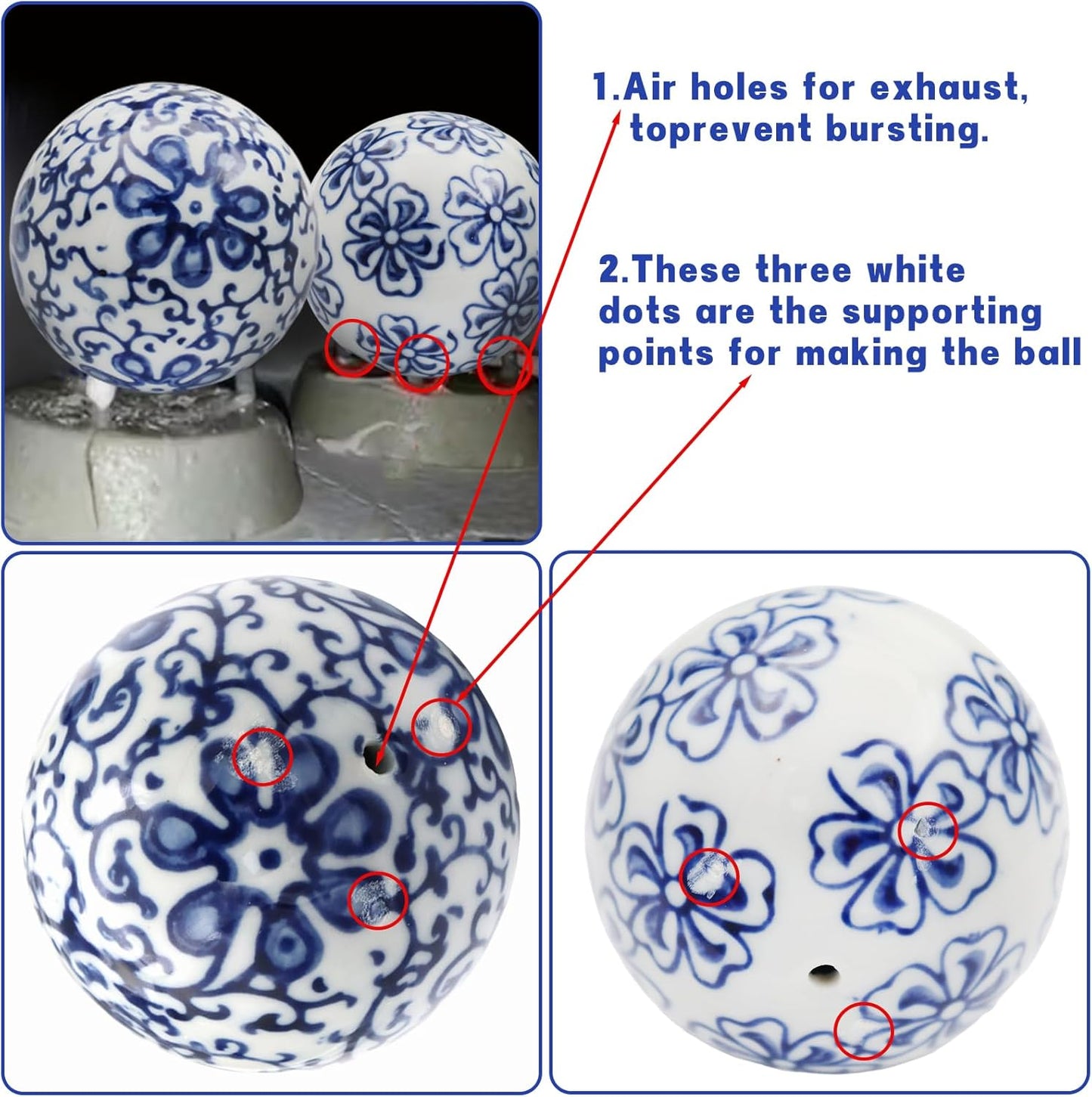 6 Pcs Decorative Blue Balls Chinoiserie Blue and White Ceramic Balls for Centerpiece Bowls Farmhouse Basket Tray Vases Decoration Gifts for Dining Table Holiday(A)