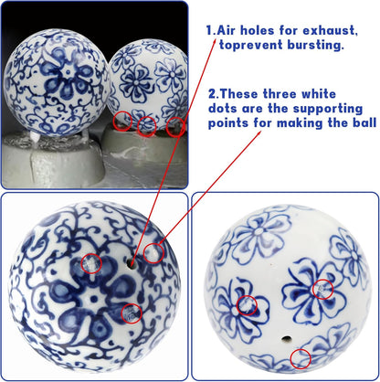 6 Pcs Decorative Blue Balls Chinoiserie Blue and White Ceramic Balls for Centerpiece Bowls Farmhouse Basket Tray Vases Decoration Gifts for Dining Table Holiday(A)