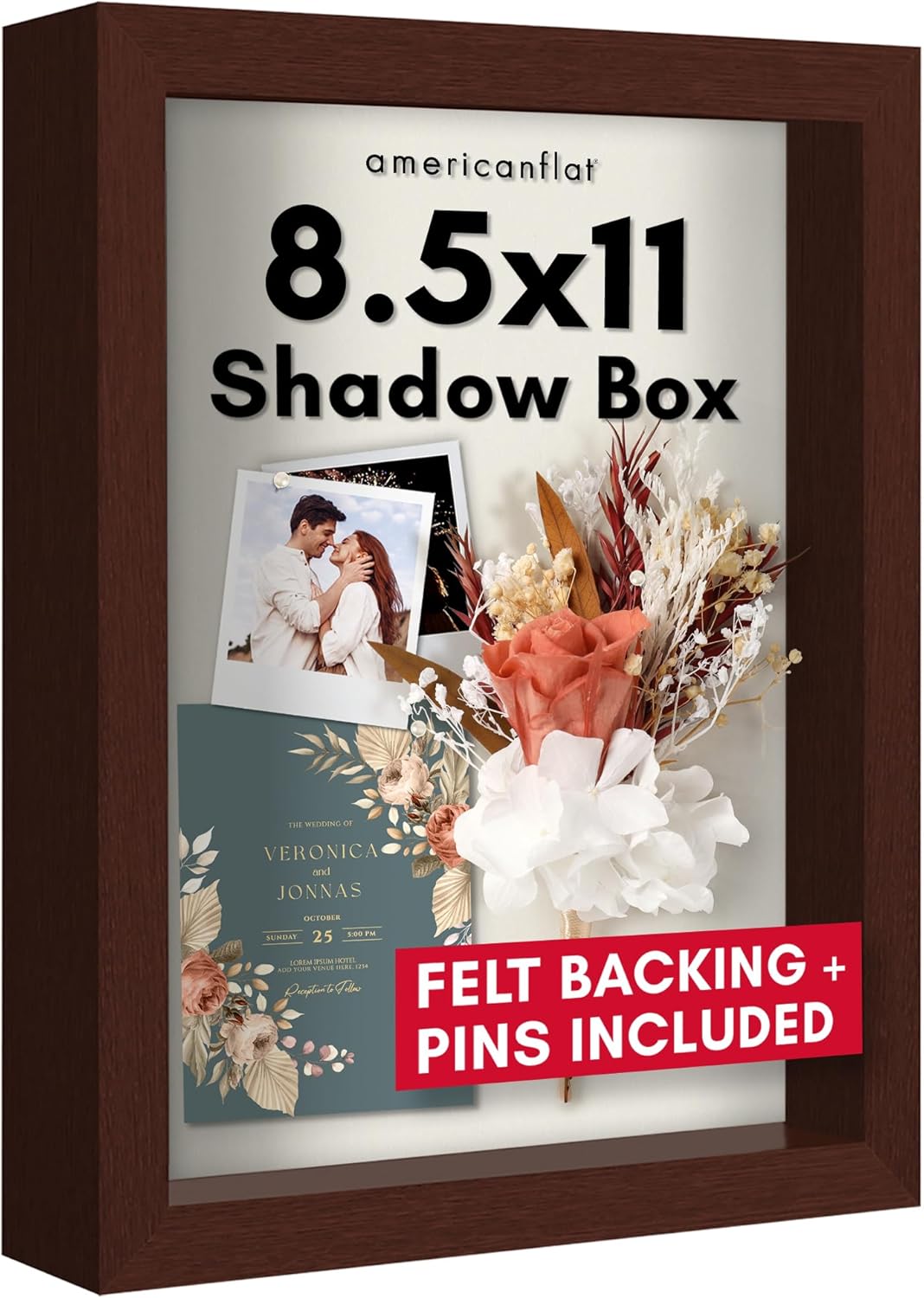 Americanflat 12x16 Shadow Box Frame with Polished Plexiglass - Silhouette Collection - Large Shadow Box Display Case for Tabletop and Wall Display - Black with Soft Felt Back