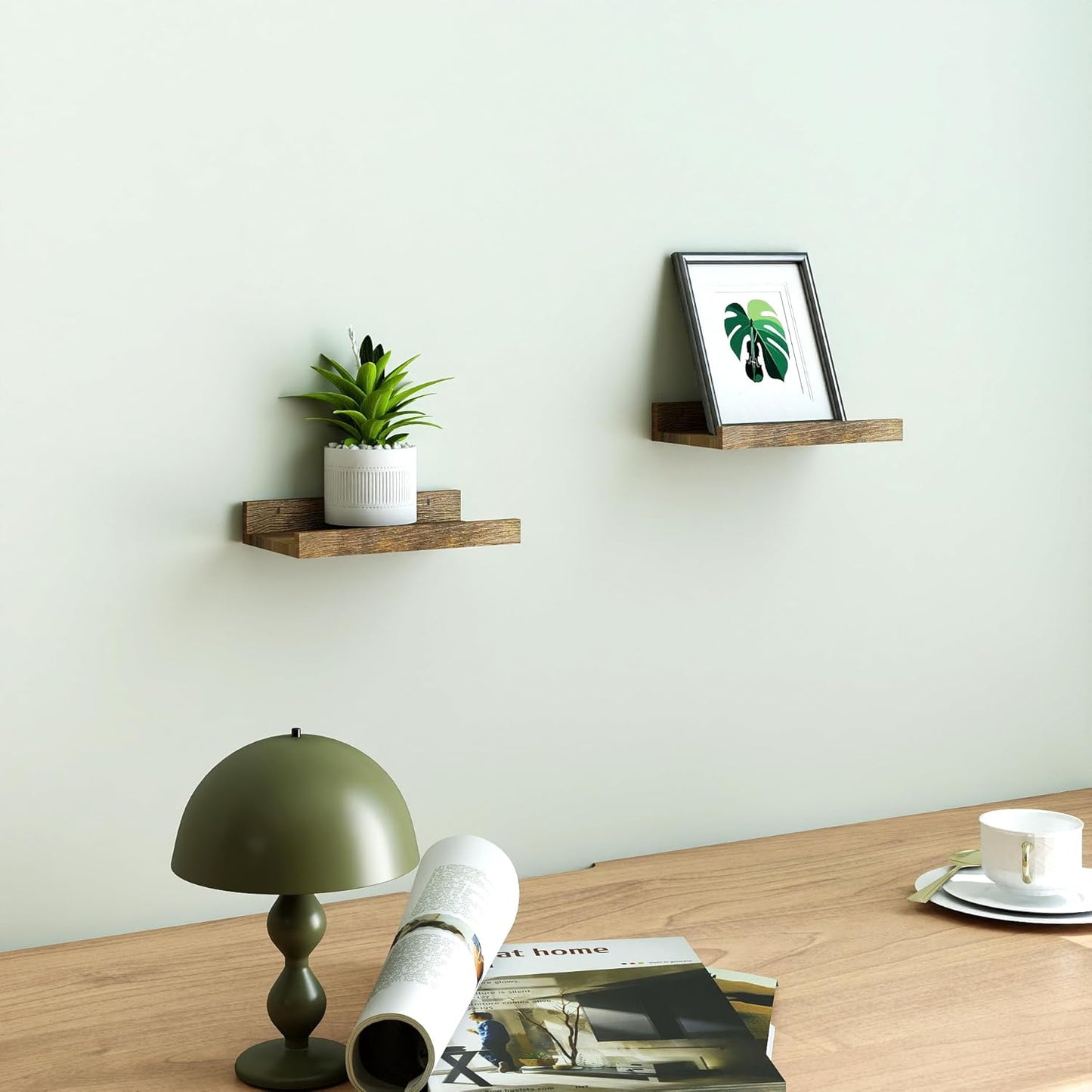 White Floating Shelves for Wall Decor, Wall Mounted Wood Storage Shelf for Bedroom, Living Room, Bathroom, Kitchen, Nursery, Display Picture Ledge Shelf with Lip Set of 2-14 Inches, White