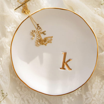 COLLECTIVE HOME - Ceramic Jewelry Tray, Decorative Trinket Dish for Rings Earrings Necklaces Bracelet Watch Keys, Birthday Mother's Day Christmas Gift for Women, 4.75", White Surface (M)