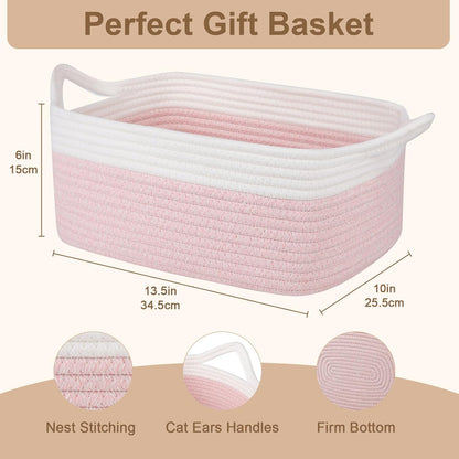 OIAHOMY Woven Basket, Gift Basket Empty with Gift Bags and Ribbons, Rope Baskets for Baby Showers, Storage Baskets with Handles for Nursery, Pet Toy Organizer - White