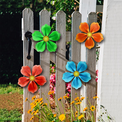 Giyyomtr Metal Flowers Wall Decor - 4pcs 6.2'' Metal Wall Art Hanging Decorations for Outdoor Fence Garden Yard Patio Exterior Wall Decor