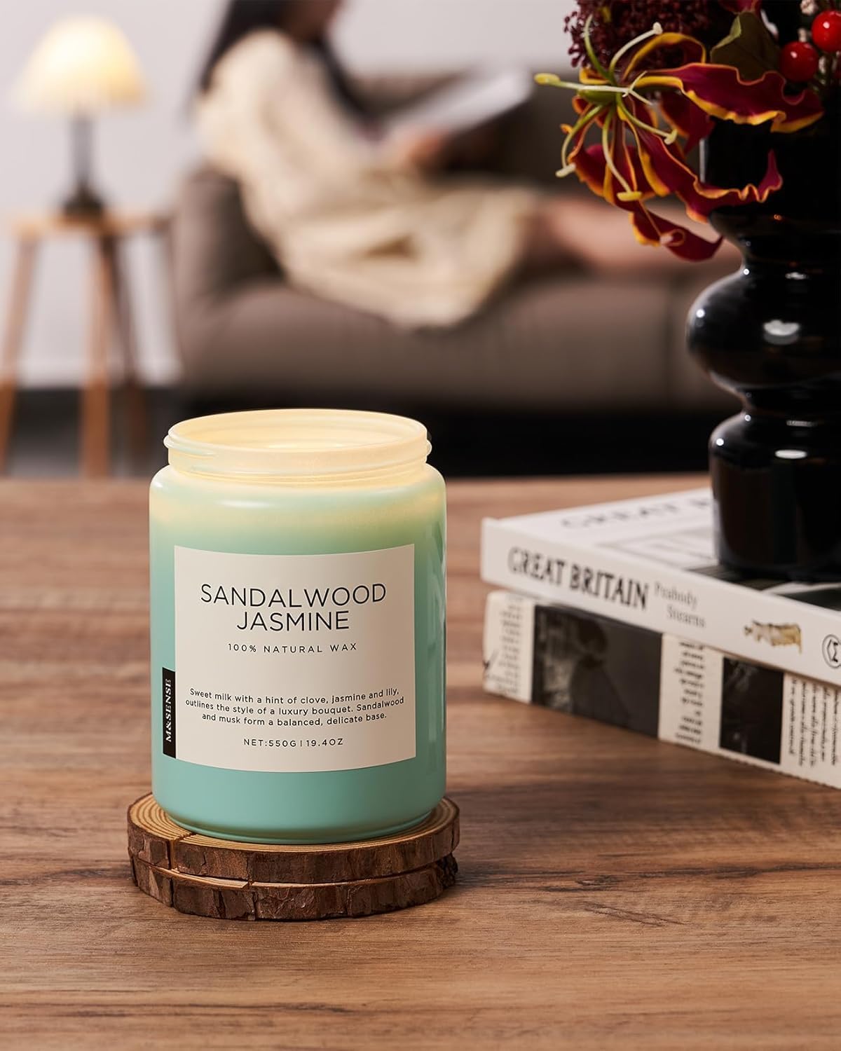 M&SENSE Eucalyptus & Mint Scented Jar Candle, Large 19.4oz Natural Soy Wax, 110-Hour Long Lasting Non-Toxic Clean Burning, Fresh Smelling Home Aromatherapy for Spa Stress Relief, Gifts for Men Women