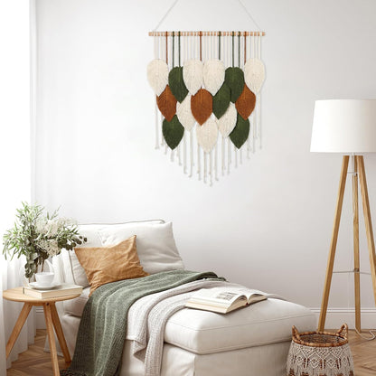 KHOYIME Large Macrame Wall Hanging Boho Woven Tapestry, Chic Home Decor Modern Bohemian Handmade Leaf Feather Wall Art Decorations for Apartment Dorm Living Room Bedroom Nursery Backdrop 39"W X 29.5"L