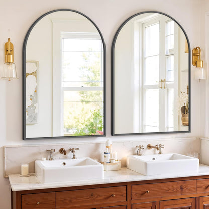 Bathroom Mirror for Wall, 24 Inch Round Mirror, Matte Black Metal Framed Circle Vanity Mirror for Bathroom Bedroom Living Room Entryway, Anti-Rust, Tempered Glass, Hanging or Leaning
