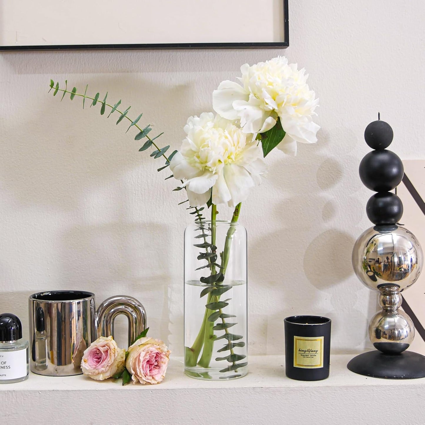 ComSaf Glass Cylinder Vases, Bud Vase for Centerpieces, 8 Inch Tall Ribbed Vase Hurricane Floating Candle Holder, Decorative Flower Vases for Wedding Reception, Home Decor, Housewarming Gift (Clear)