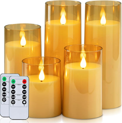 Homemory Gray Flickering Flameless Candles, Battery Operated Acrylic LED Pillar Candles with Remote Control and Timer, Halloween Decor, Set of 5