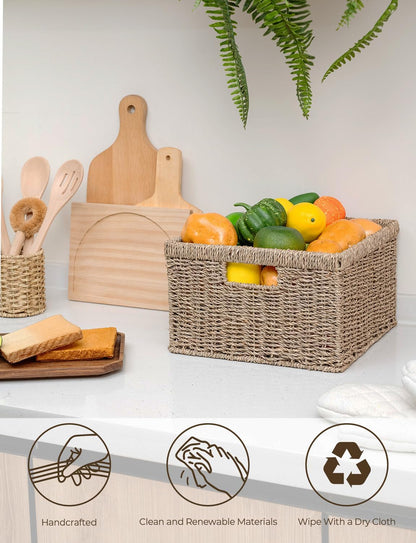 StorageWorks Wicker Basket, Baskets for Organizing, Storage Basket with Built-in Handles, Water Hyacinth Shelves (Medium 2-Pack, Natural Hyacinth)