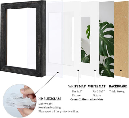 Egofine 12x16 Picture Frame Black, Covered by Plexiglass Made of Solid Wood, Display Pictures 9x12 and 11x14 with Mat or 12x16 Without Mat, for Wall Mounting Photo Frame - Colors A