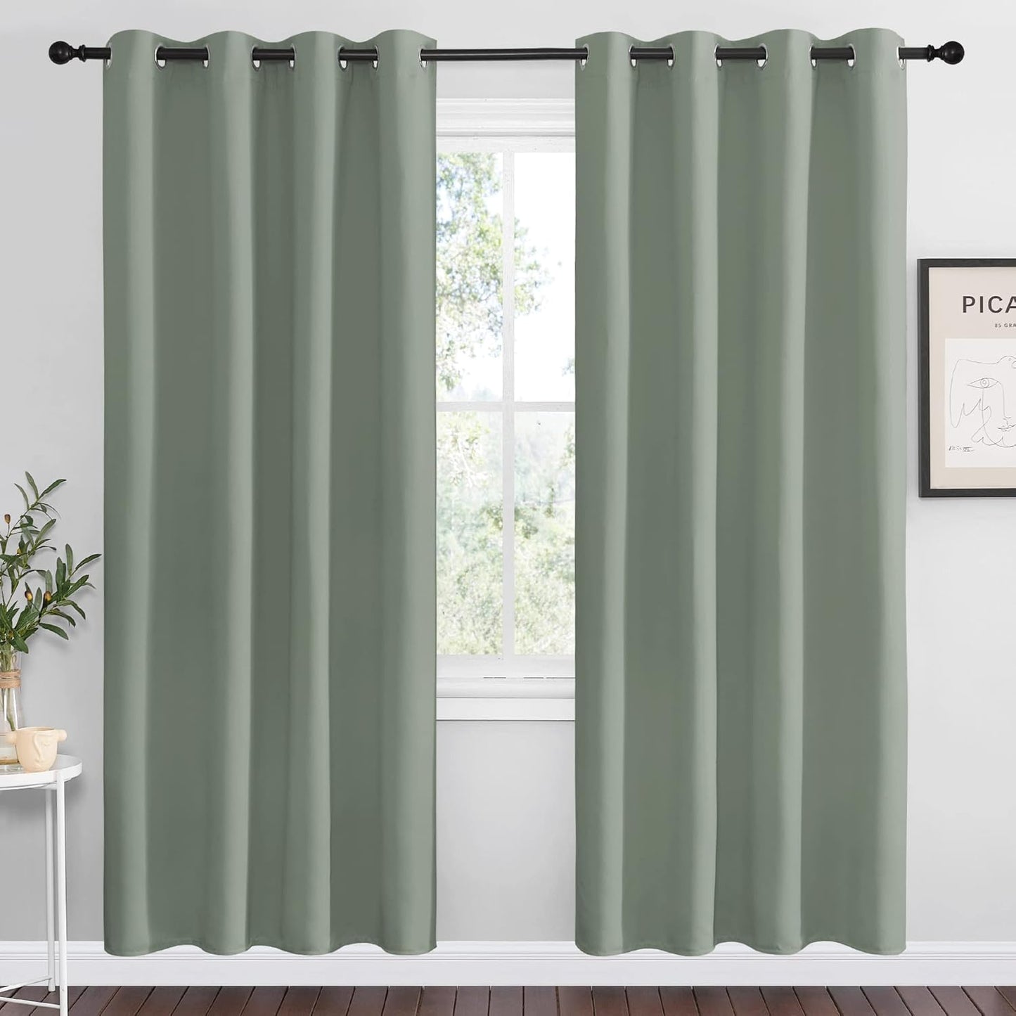 NICETOWN Halloween Pitch Black Solid Thermal Insulated Grommet Blackout Curtains/Drapes for Bedroom Window (2 Panels, 42 inches Wide by 63 inches Long, Black) - Colors B