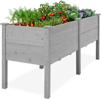 Best Choice Products 72x24x30in Raised Garden Bed, Elevated Wood Planter Box Stand for Backyard, Patio, Balcony w/Divider Panel, 6 Legs, 300lb Capacity - Natural