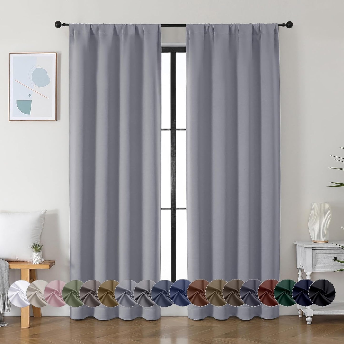 Simplebrand Ava Sage Green Blackout Curtains for Bedroom 63 Inch Length 2 Panels Set, Solid Thermal Insulated Energy Saving Rod Pocket Window Treatment Curtains Blackout Drapes, W40 x L63 Inch, Sage - Colors B
