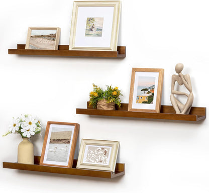 FLYJOE Picture Ledge Shelf, Floating Shelves Set of 2, Solid Pine Wood 55'' Long Large Nursery Book Shelves for Toys Storage, Kids Bookshelf for Living Room Bedroom Decor Books Photo Frames, Walnut