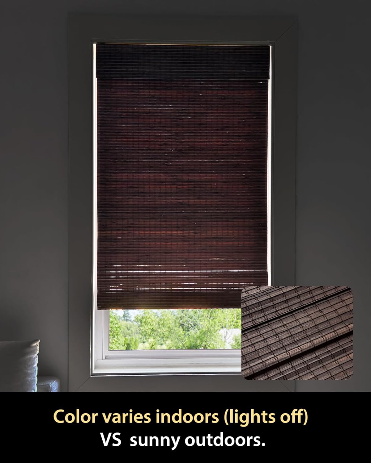 UNISHADES Cordless Bamboo Roman Shades for Windows, Blinds Size (30.5" W ×48" H) Colour (Highfield Teak)