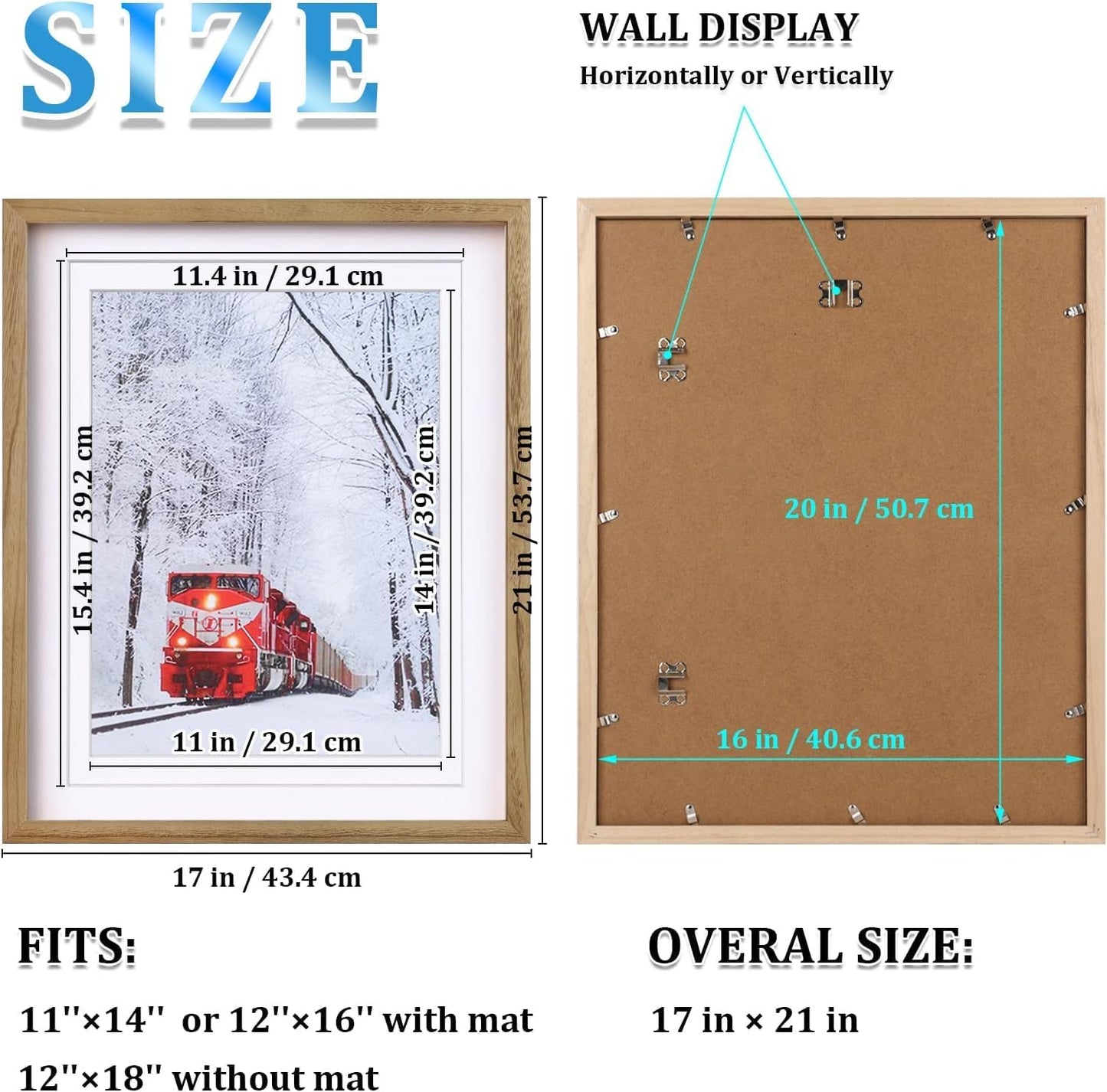 Egofine 12x16 Picture Frame Black, Covered by Plexiglass Made of Solid Wood, Display Pictures 9x12 and 11x14 with Mat or 12x16 Without Mat, for Wall Mounting Photo Frame - Colors A