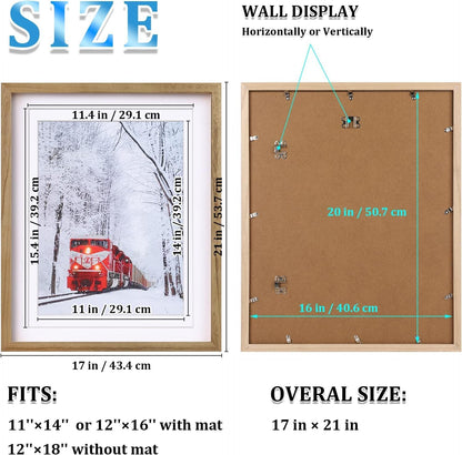 Egofine 12x16 Picture Frame Black, Covered by Plexiglass Made of Solid Wood, Display Pictures 9x12 and 11x14 with Mat or 12x16 Without Mat, for Wall Mounting Photo Frame - Colors A