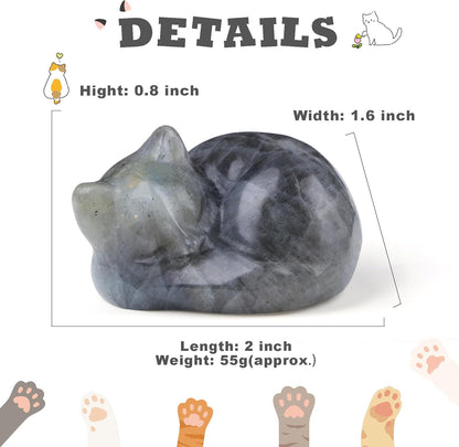 YATOJUZI 2" Cat Decors Statue Opal Moonstones Crystals Opalite Sleeping Cats Gemstone Hand-Carved Cute Animal Figurines Home Office Desk Decor Stocking Stuffers Cat Themed Ornaments Gifts for Women