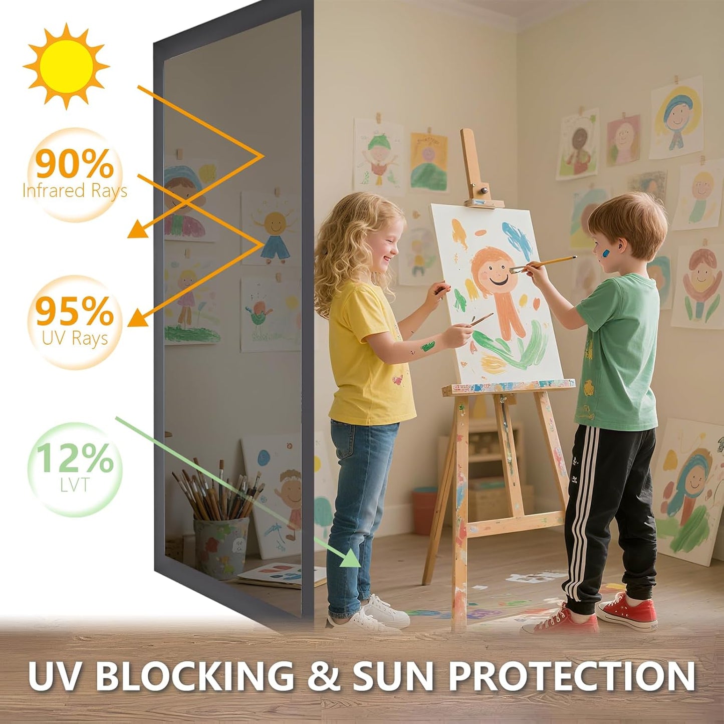 LEMON CLOUD Window Film, Decorative Window Privacy Film, 3D Stained Glass Window Sticker,Anti-UV Sun Blocker Heat Control for Home(Rainbow Tulip Design,17.5 x 78.7 inches)