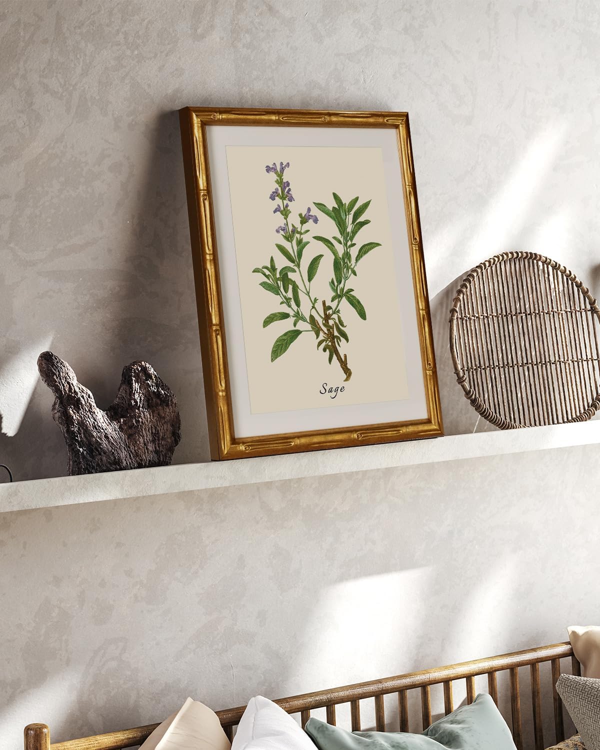 InSimSea Gold Bamboo Framed Canvas Wall Art, Retro Blue Hydrangea Botanical Prints, Antique Flowers Picture Frame with Mat, Victorian Home Wall Decor for Kitchen Living Room Bedroom, 11x14inch