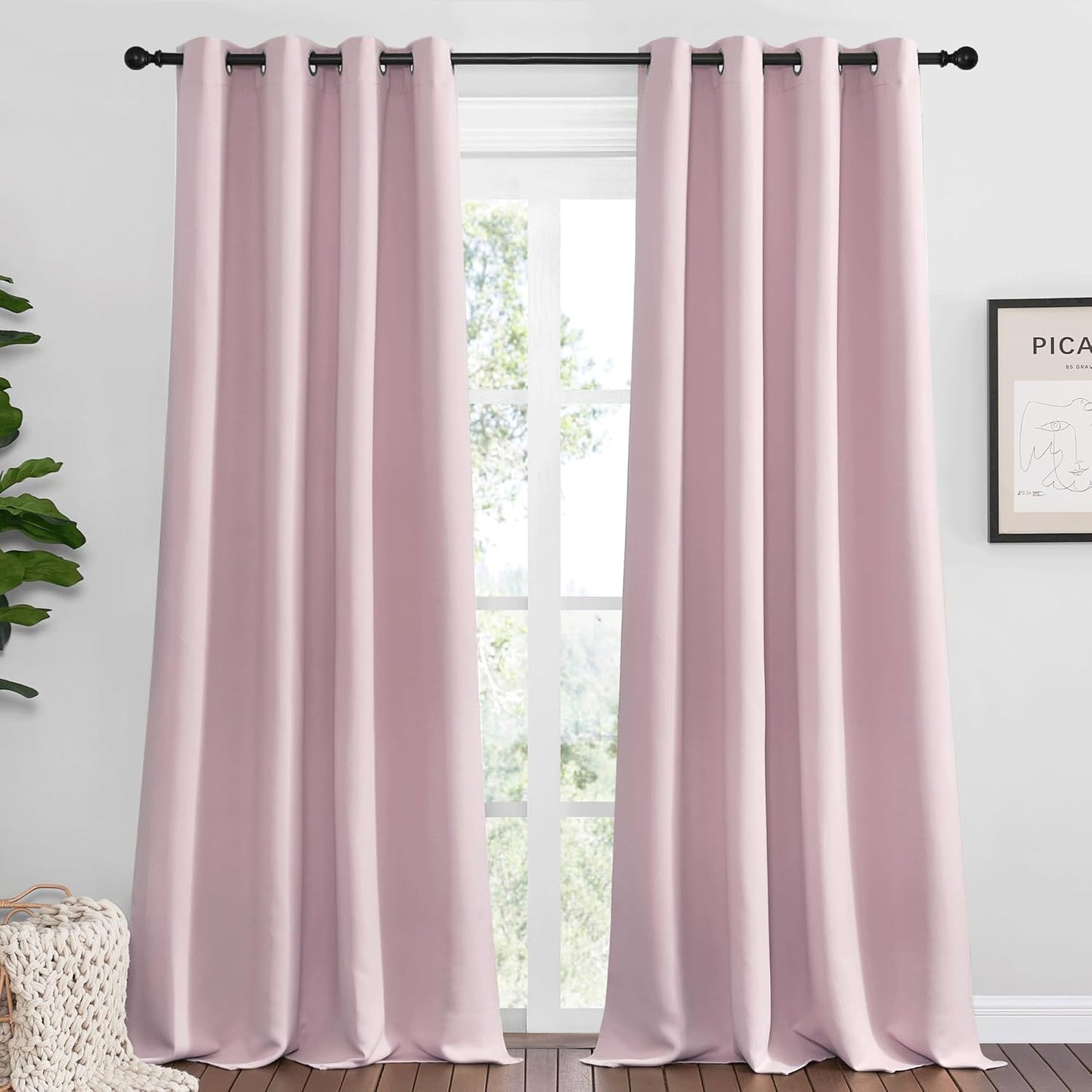 NICETOWN Halloween Pitch Black Solid Thermal Insulated Grommet Blackout Curtains/Drapes for Bedroom Window (2 Panels, 42 inches Wide by 63 inches Long, Black) - Colors B