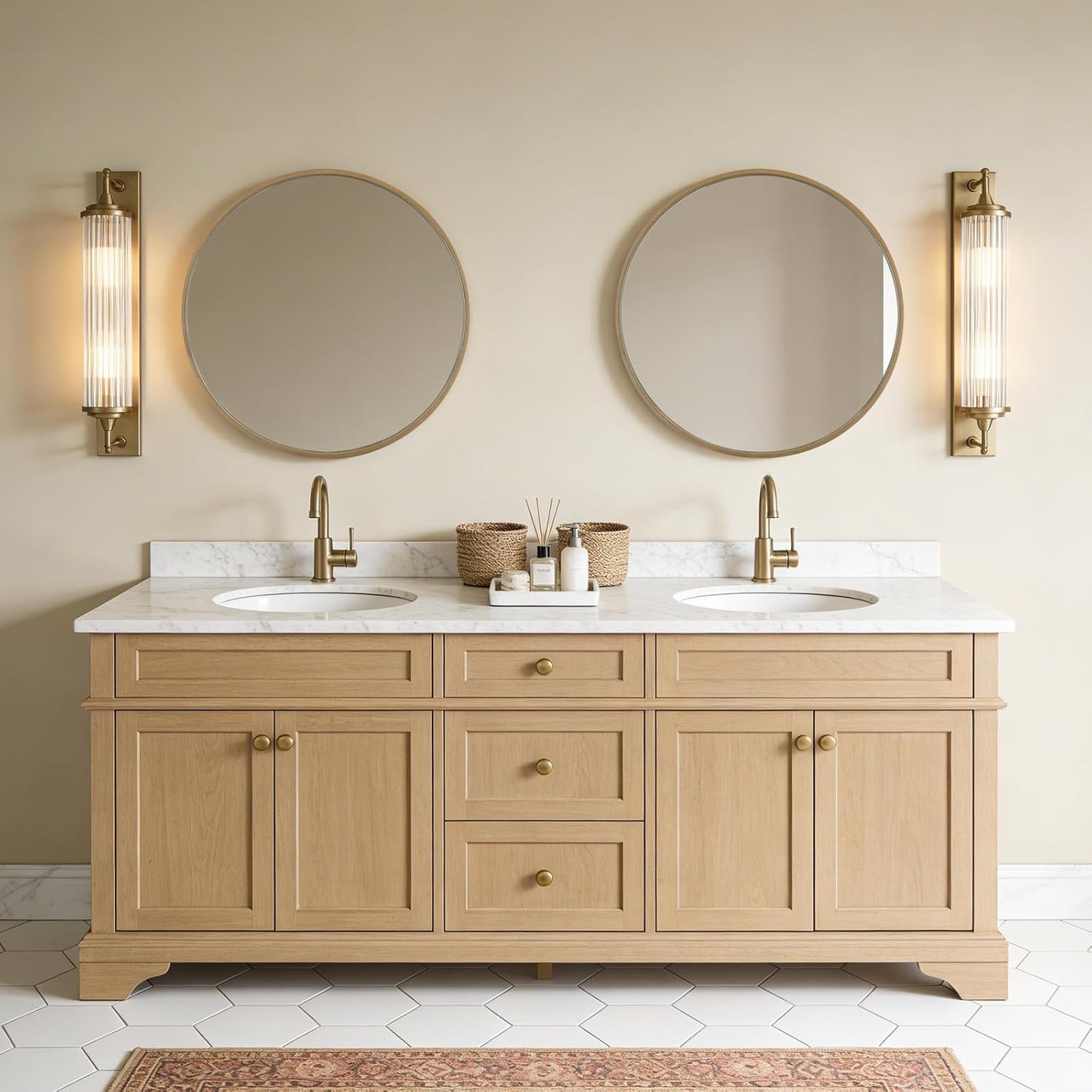 WallBeyond Wood Round Mirror with Wood Frame 24 inch Circle Wall Mirror for Bathroom Round Wall Mirror for Wall Decor, Vanity, Entryway Living Room (Walnut)