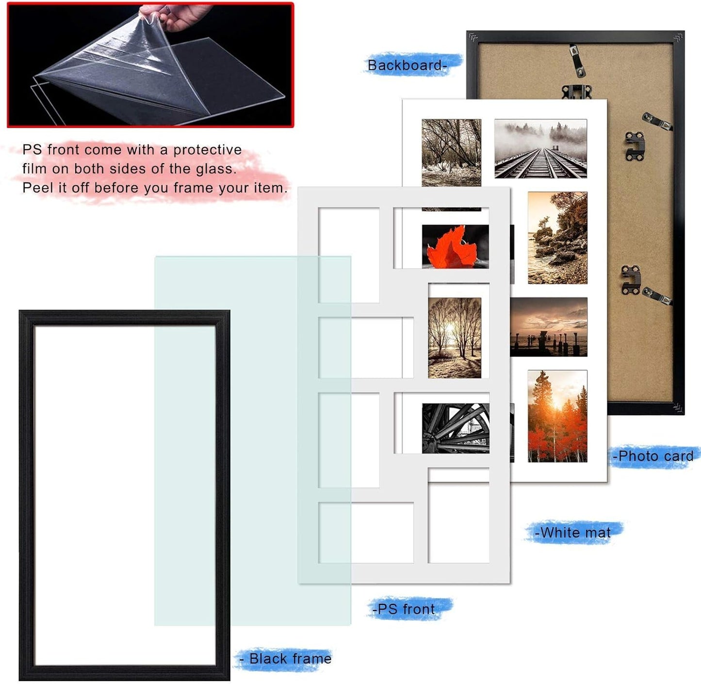 QUTREY 20 Opening 4x6 Collage Picture Frame Set of 2, 18.1x41.3 inches Black Multiple Frames Display 4 by 6 inch Photos with Mat for Wall Hanging