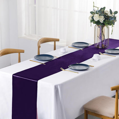 SiinvdaBZX 4 Pcs Royal Blue Satin Table Runner 12 x 108 inches Long, Bright Smooth Satin Wedding Table Runner Decorations for Birthday Parties, Buffet, Banquets, Graduations, Engagements