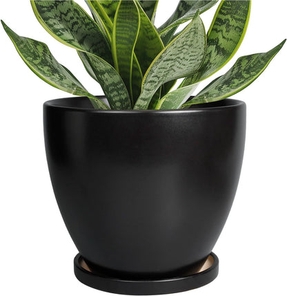 10 Inch Ceramic Planter Pot Round Plant Pot for Indoor Plants Outdoor Large Flower Pot with Drainage Hole and Saucer Blue