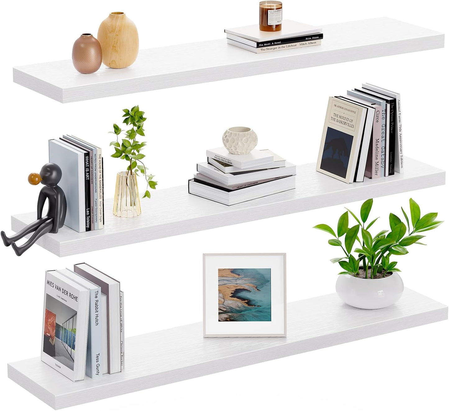 AMADA HOMEFURNISHING Floating Shelves, Wall Shelves for Bathroom/Living Room/Bedroom/Kitchen Decor, White Shelves with Invisible Brackets Set of 3 - AMFS08