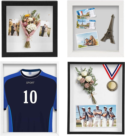 6 Pcs Shadow Box Frame - 5x5 Square Frame Display Case for Sports Memorabilia & Wedding Keepsakes - Wall Mountable Display Box for Medals, Photos, Dried Flowers (Black)