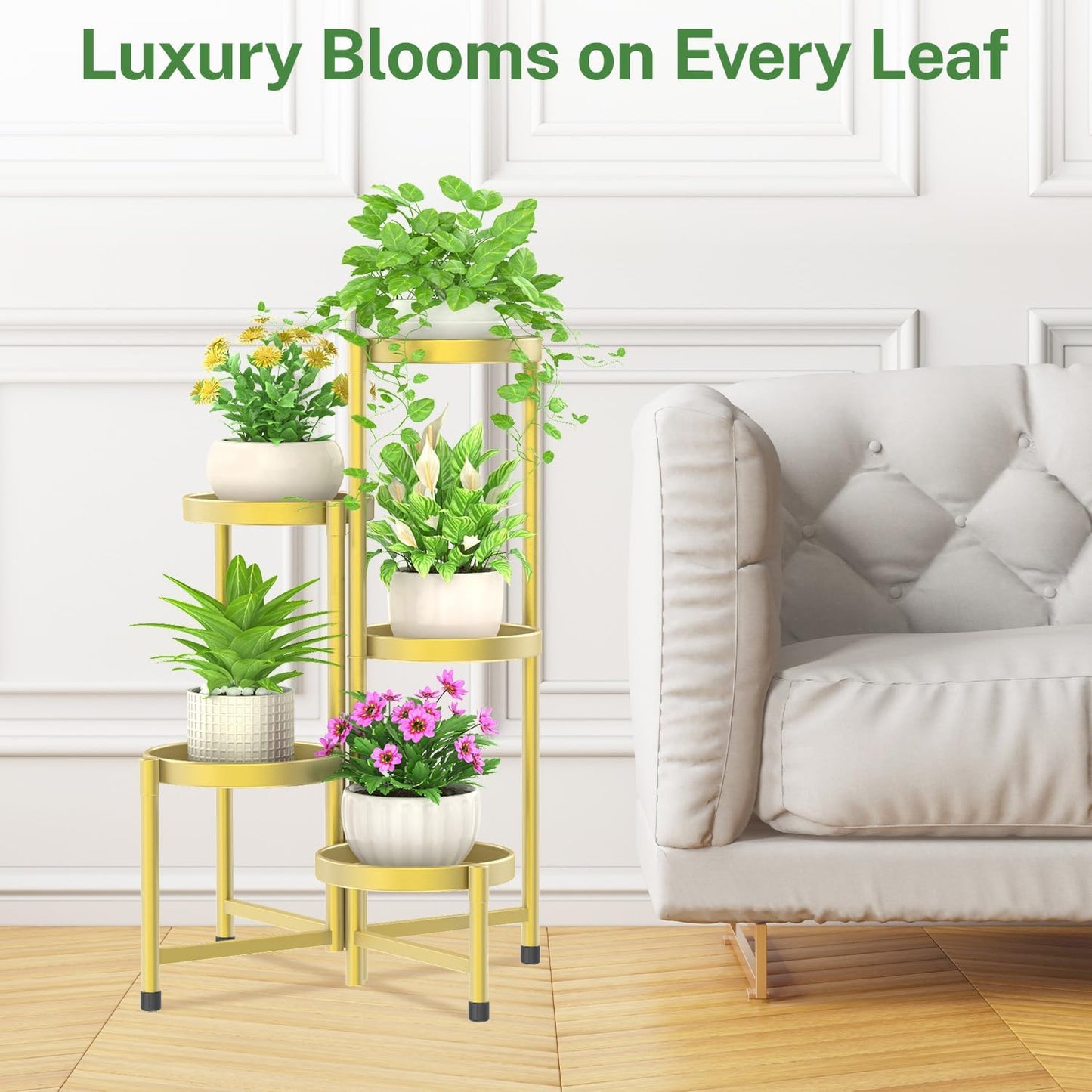 iDavosic.ly Plant Stand Indoor Outdoor, 5 Tier Corner Metal Flower Display Holder Shelf, Folding Tall Orchid Rack for Patio Balcony Porch Garden Living Room House, Black