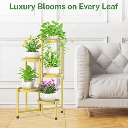 iDavosic.ly Plant Stand Indoor Outdoor, 5 Tier Corner Metal Flower Display Holder Shelf, Folding Tall Orchid Rack for Patio Balcony Porch Garden Living Room House, Black