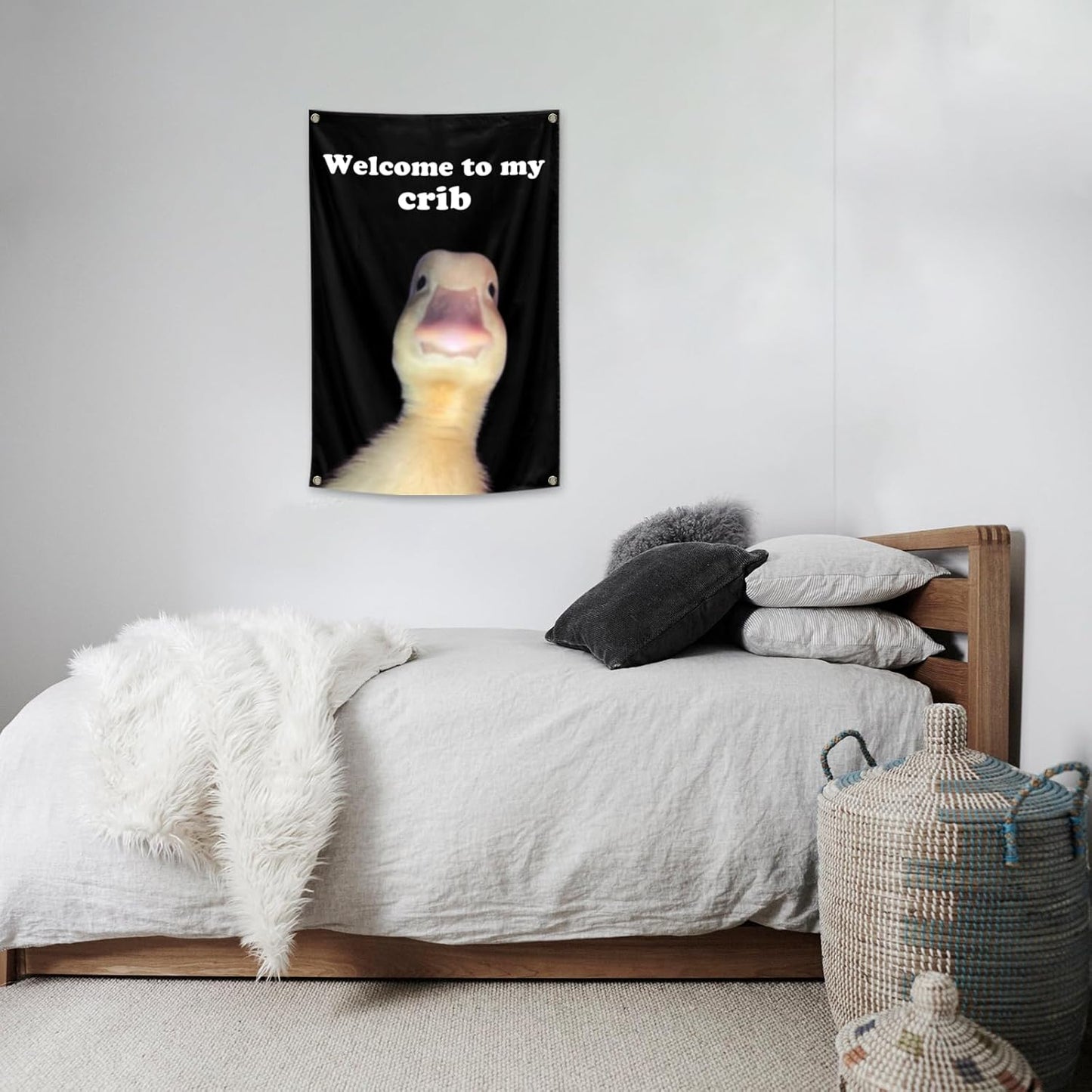 ILINJAU Welcome To My Crib Flag Funny Duck Tapestry 2x3Ft Indoor Outdoor Wall Art Tapestry for Bedroom Teens Room Decoration Living Room Bedroom