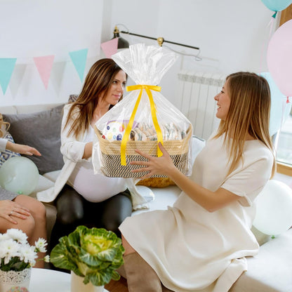OIAHOMY Woven Basket, Gift Basket Empty with Gift Bags and Ribbons, Rope Baskets for Baby Showers, Storage Baskets with Handles for Nursery, Pet Toy Organizer - White