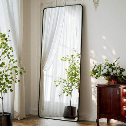 XRAMFY 56"x21" Floor Full Length Mirror Standing Full Body Rounded Corner Rectangle Mirrors with Stand Hanging Wall Mounted Leaning Bedroom Living Room Bedroom Cloakroom,Gold