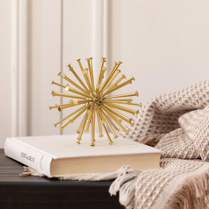 5.5" Gold Metal Geometric Sculpture, Modern Square Decorative Sphere, Small Tabletop Decoration Ball for Home Office Table Shelf Living Room Bedroom Desk Decor
