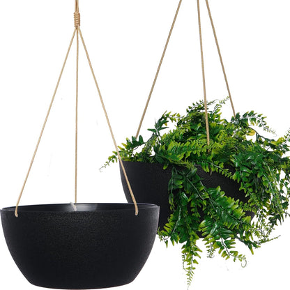 SwinDuck 13 Inch 2 Pack Large Hanging Planters for Indoor Outdoor Plants, Plastic Hanging Basket Pots for House Plants Flowers, White