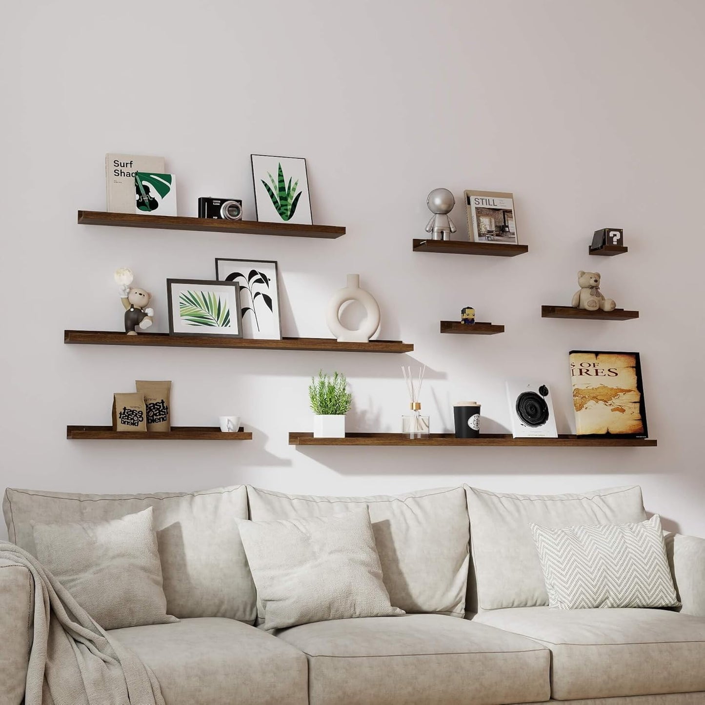 White Floating Shelves for Wall Decor, Wall Mounted Wood Storage Shelf for Bedroom, Living Room, Bathroom, Kitchen, Nursery, Display Picture Ledge Shelf with Lip Set of 2-14 Inches, White