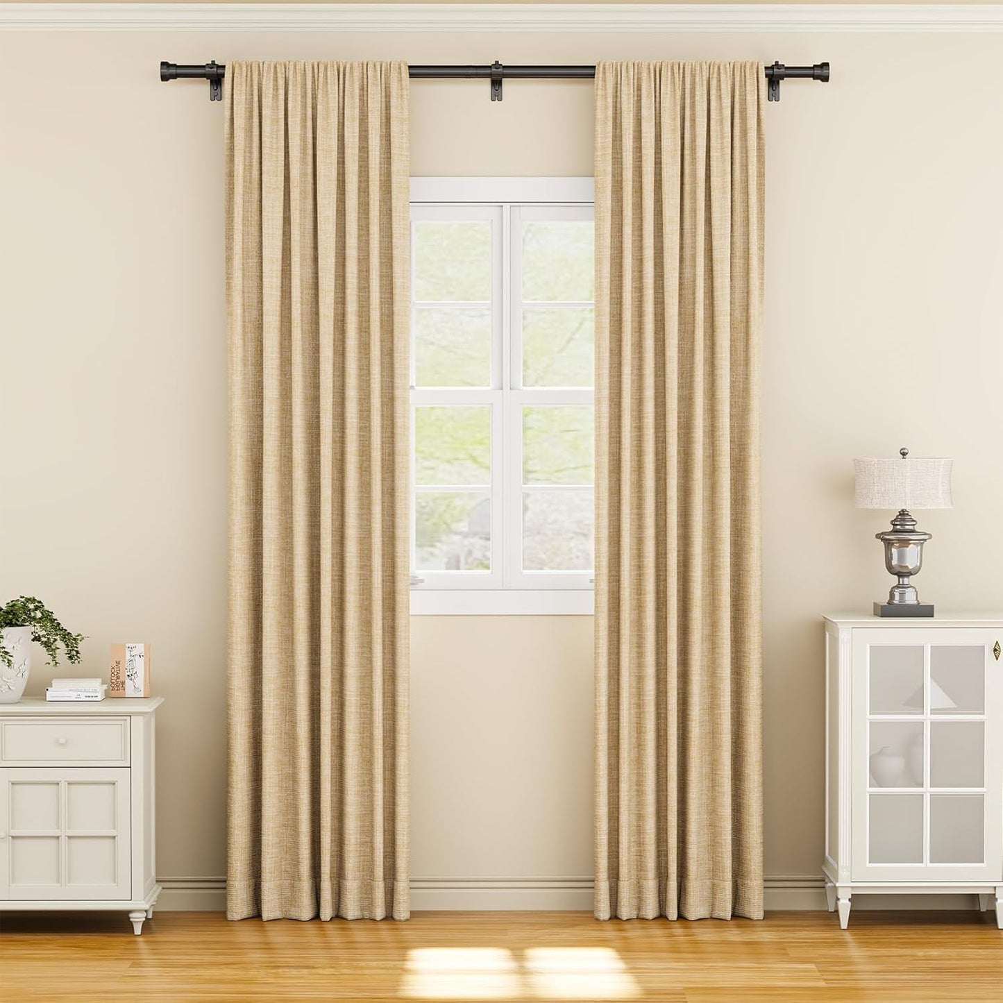 YaFex Curtain Rods 2 Pack 32-144 Inch, Heavy Duty 1 Inch Curtain Rod, Black Extra Long Adjustable Window Treatment Rods, Modern Design, Easy Installation