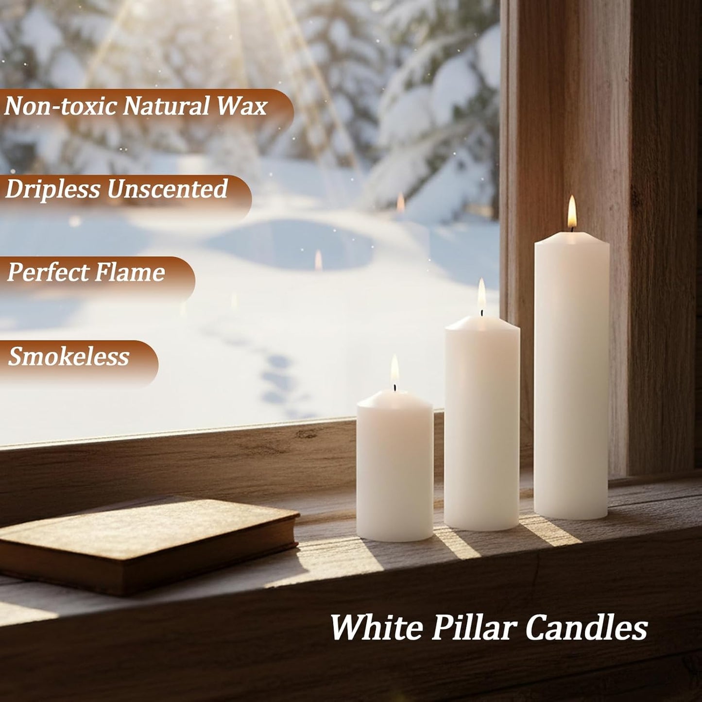 18 Pcs White Pillar Candles Bulk Set，Hurricane Candles，3 Different Lengths 2 x 3/4/6 Inch (6 Each)，Dripless Unscented Smokeless，Gives You a Better Atmosphere When Organizing an Event Party.