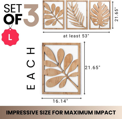 qmmp Modern Wooden Wall Sculptures - Set of 3 - Home Decor Accent - Large Wall Art for Living Room, Bedroom, Office - Easy Installation (Oak, Medium - Mountain and Sun)