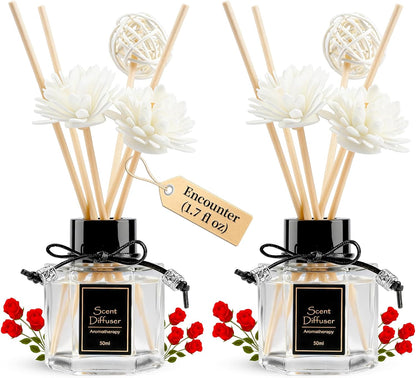 TonJin 2PCS Jasmine Reed Diffuser Set 1.7 fl oz with 6 Scent Sticks, Exotic Floral Home Fragrance, Natural Scented Oil Sticks for Bathroom, Living Room & Bedroom | Non-Toxic Air Freshener
