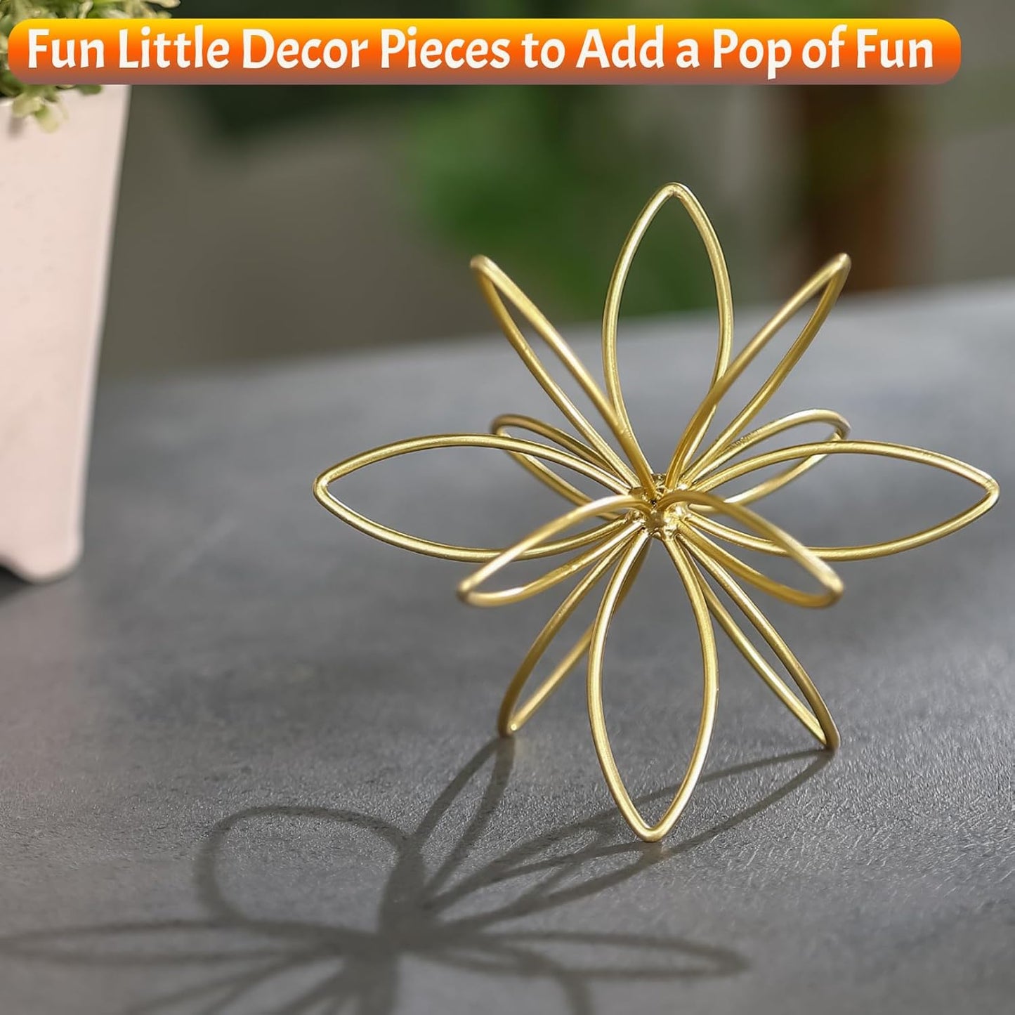 8" Gold Decorative Sphere, Metal Floral Tabletop Sculpture, Abstract Tabletop Decorative Ball for Home Metal Sphere Decor